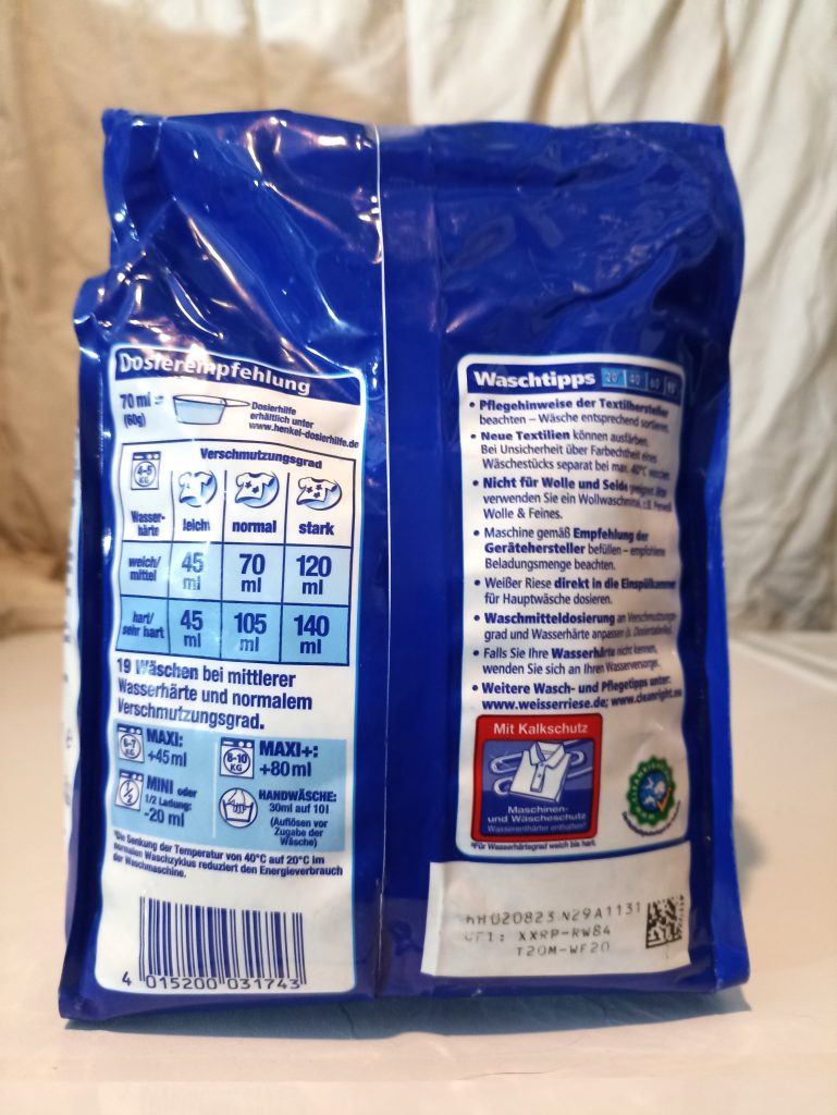 Weißer Riese Universal Megaperls Waschmittel, Verpackung Rückseite