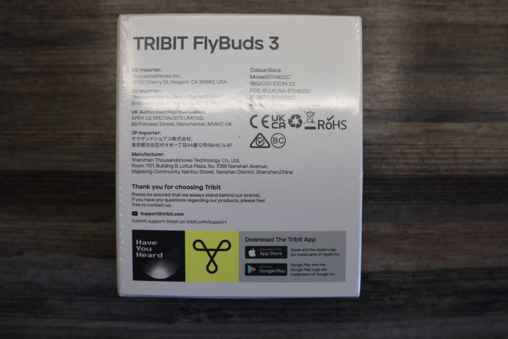 Tribit FlyingBuds 3 In-Ear-Kopfhörer Karton hinten