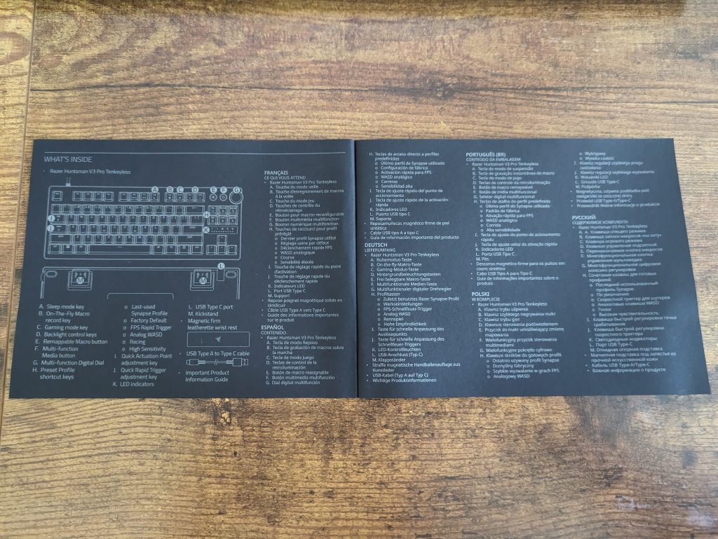 Anleitung der Razer Huntsman V3 Pro Tenkeyless Gaming-Tastatur, geöffnet