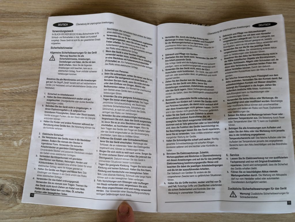 Anleitung des Black+Decker ‎BDCDC18 Akku-Bohrschraubers geöffnet
