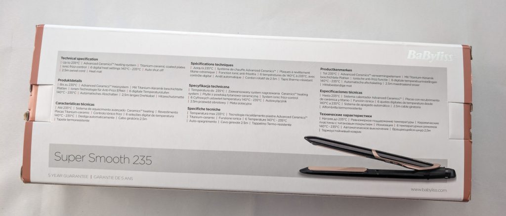 BaByliss Super Smooth 235 ST393E Glätteisen Verpackung Rückseite