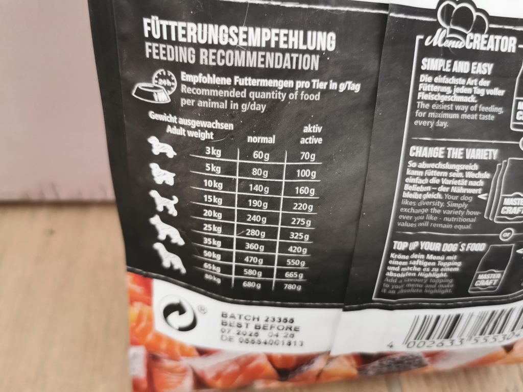Belcando Mastercraft Fresh Salmon Hundetrockenfutter Fütterungsempfehlung