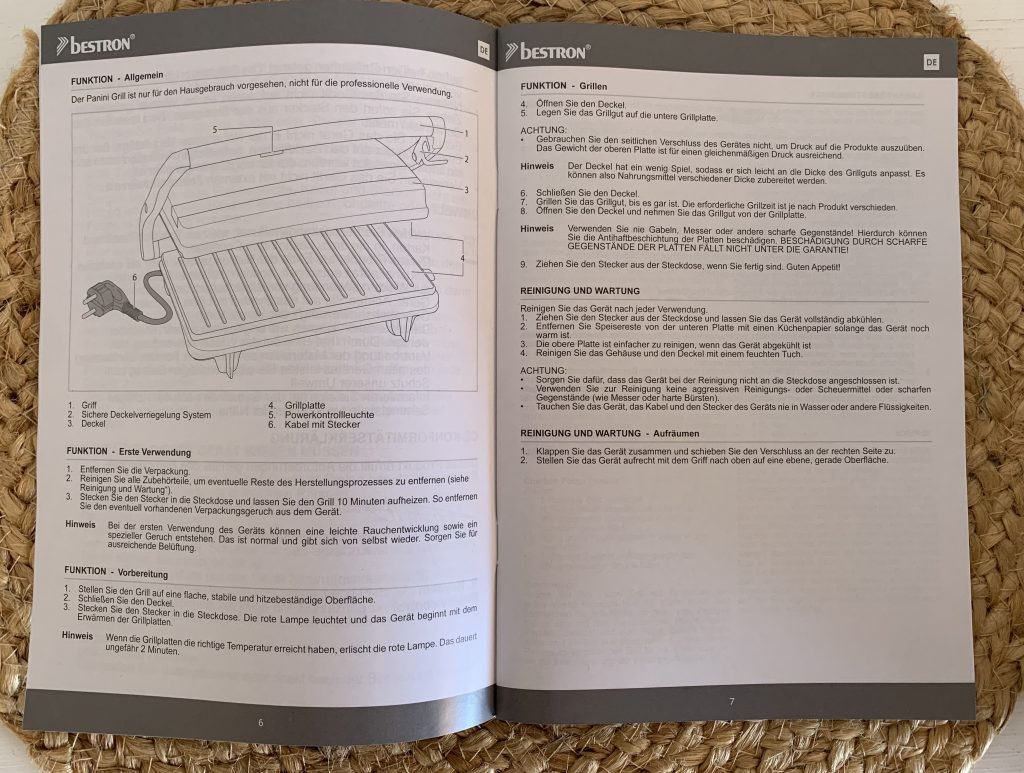 Bestron APM123W Kontaktgrill geöffnete Bedienungsanleitung