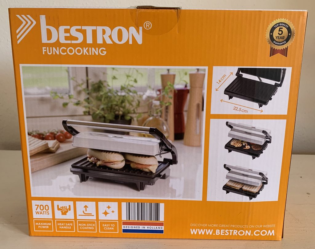 Bestron APM123W Kontaktgrill im Karton von hinten