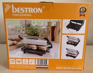 Bestron APM123W Kontaktgrill im Karton von hinten