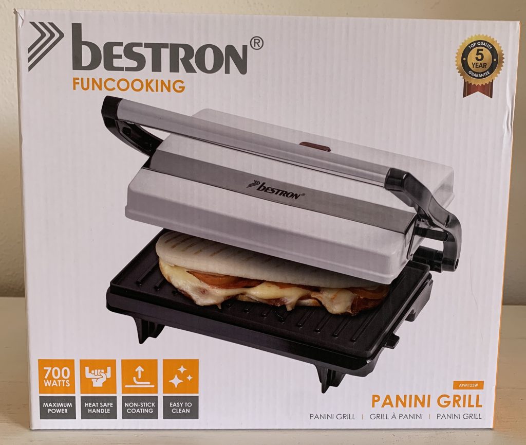Bestron APM123W Kontaktgrill im Karton von vorne