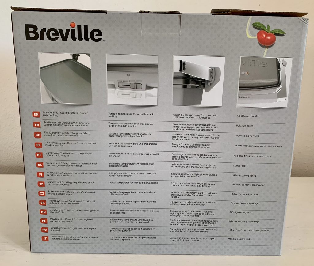 Breville VST071X Sandwichmaker im Karton von hinten