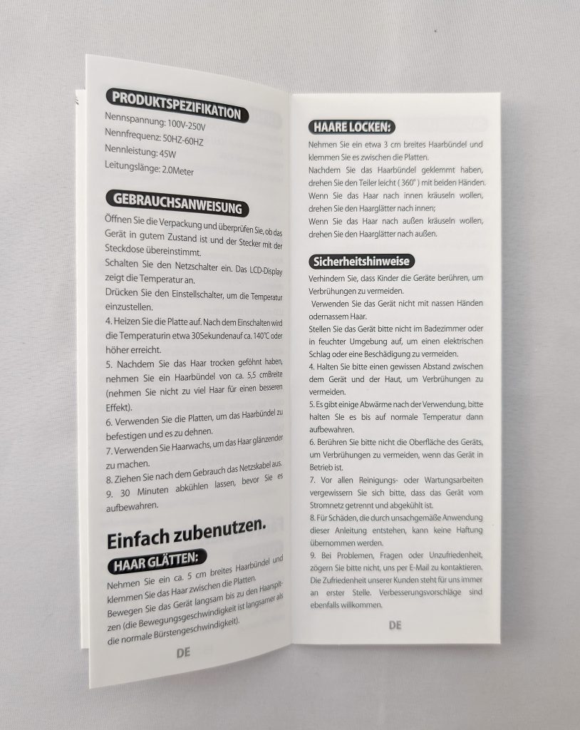 Culwad-Glätteisen Bedienungsanleitung