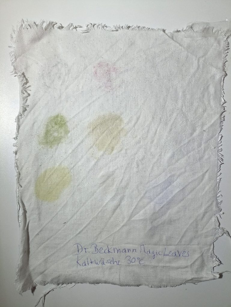 Dr. Beckmann MAGIC LEAVES Waschmittel, Ergebnis Kaltwäsche 30 Grad