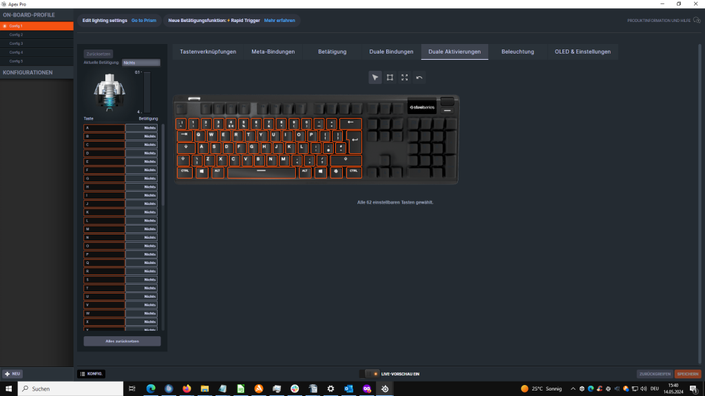 Duale Aktivierung in der Software der SteelSeries Apex Pro HyperMagnetic Gaming-Tastatur