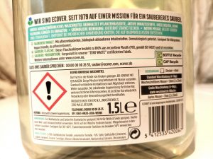 Ecover Universal Waschmittel, Verpackung Rückseite Beschriftung