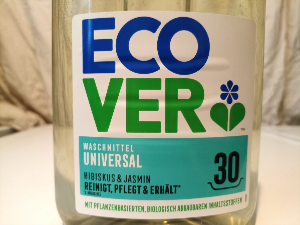 Ecover Universal Waschmittel, Verpackung Vorderseite Beschriftung