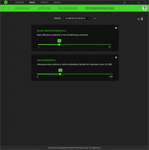 Energiespareinstellungen in der Software der Razer Deathadder V3 Pro Gaming-Maus