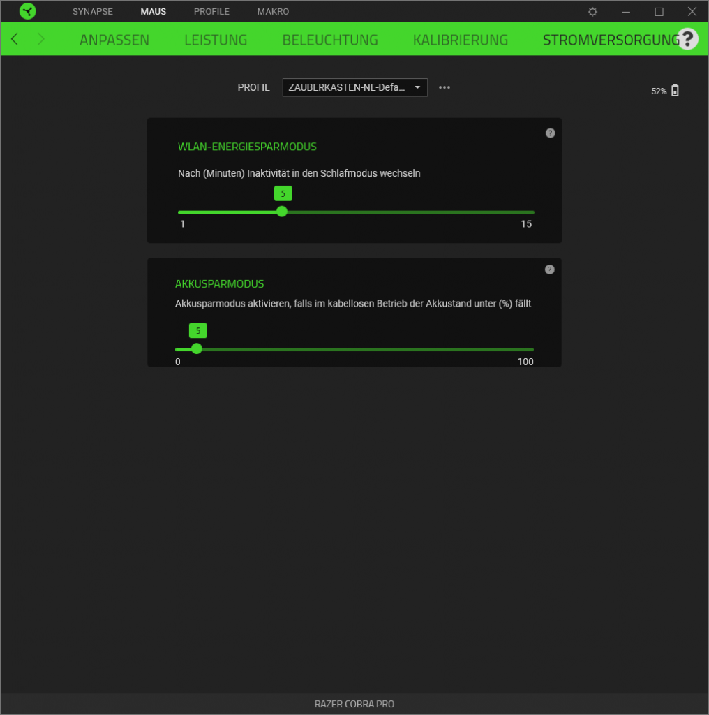 Energiesparmodus der Software der Razer Cobra Pro Gaming-Maus