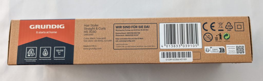 GRUNDIG Naturashine HS 7030 Glätteisen Verpackung Seite