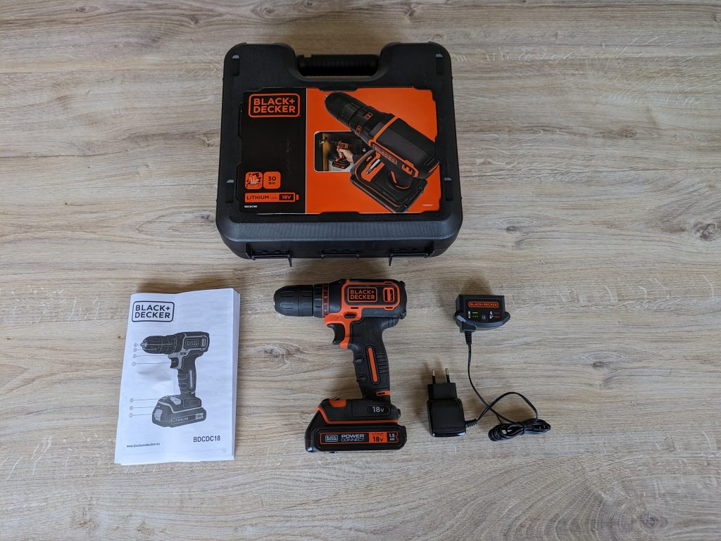 Lieferumfang des Black+Decker ‎BDCDC18 Akku-Bohrschraubers