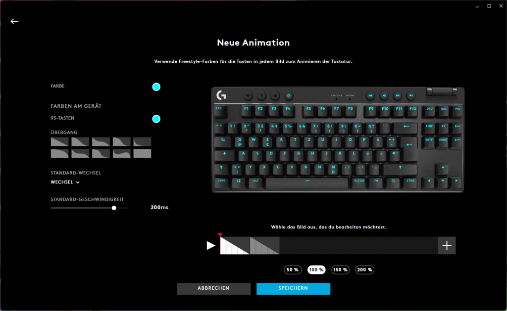 Neue Effekte in der Software der Logitech G PRO X TKL LIGHTSPEED Gaming-Tastatur