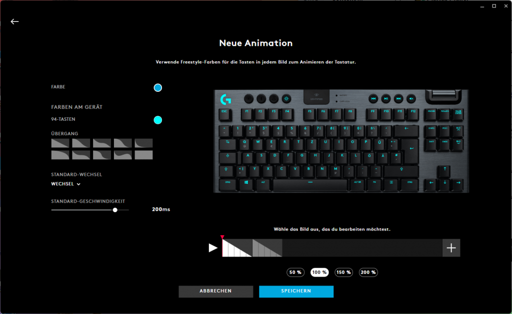 Neue Effekte in der Software der Logitech G915 LIGHTSPEED TKL Gaming-Tastatur