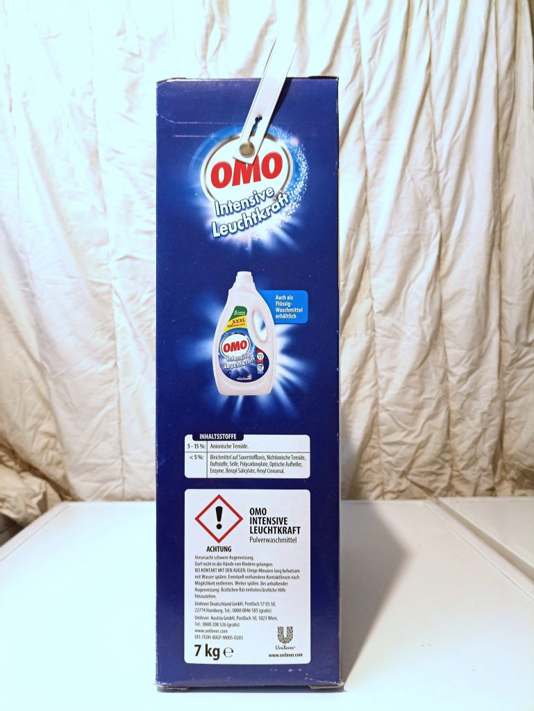 Omo XXXL Waschmittel, Verpackung Seitenansicht 2