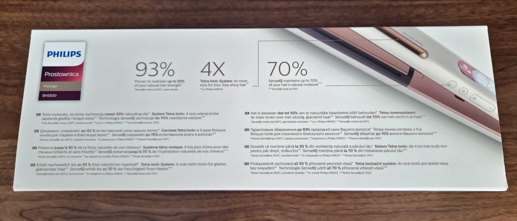 PHILIPS BHS83000 Glätteisen Verpackung Rückseite