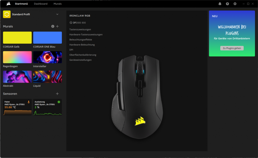 RGB-Beleuchtung der Software der Corsair IRONCLAW Gaming-Maus