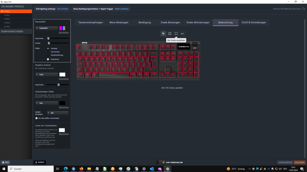 RGB-Beleuchtung in der Software der SteelSeries Apex Pro HyperMagnetic Gaming-Tastatur