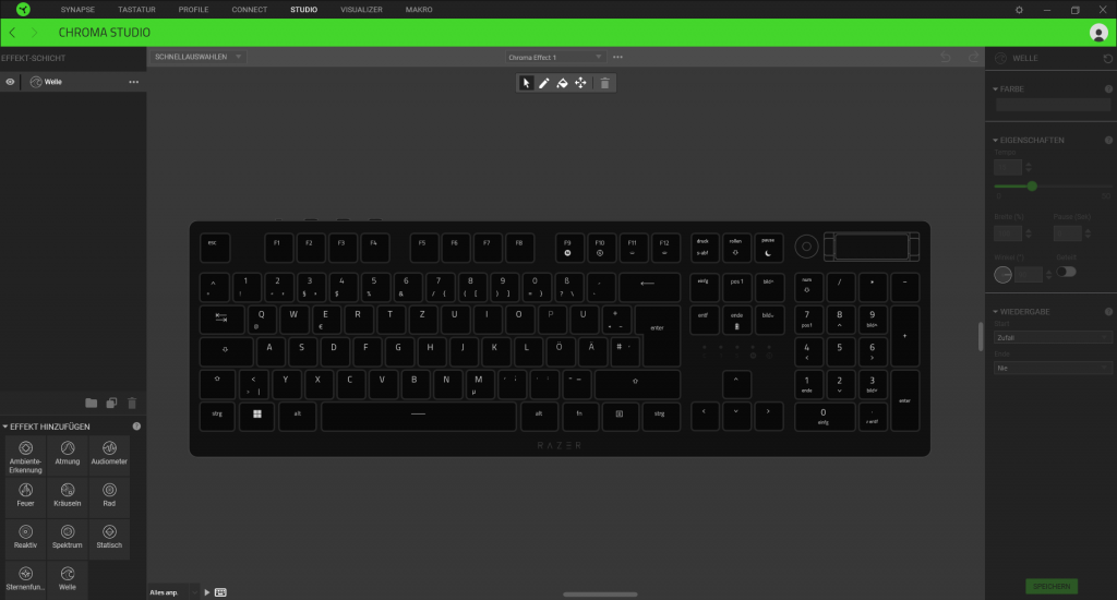 Hauptübersicht in der Software der Razer Huntsman V3 Pro Tenkeyless Gaming-Tastatur
