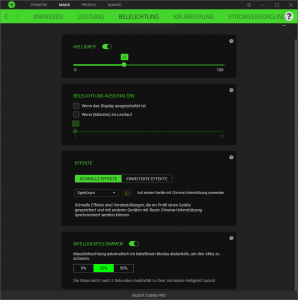RGB-Einstellungen der Software der Razer Cobra Pro Gaming-Maus, Grundeinstellungen