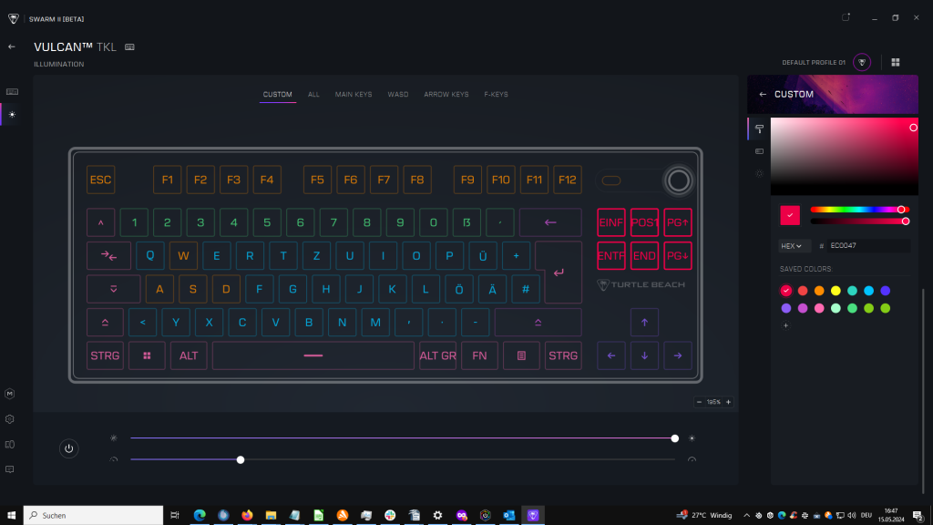 RGB-Einstellungen in der Software der Roccat Vulcan TKL Gaming-Tastatur