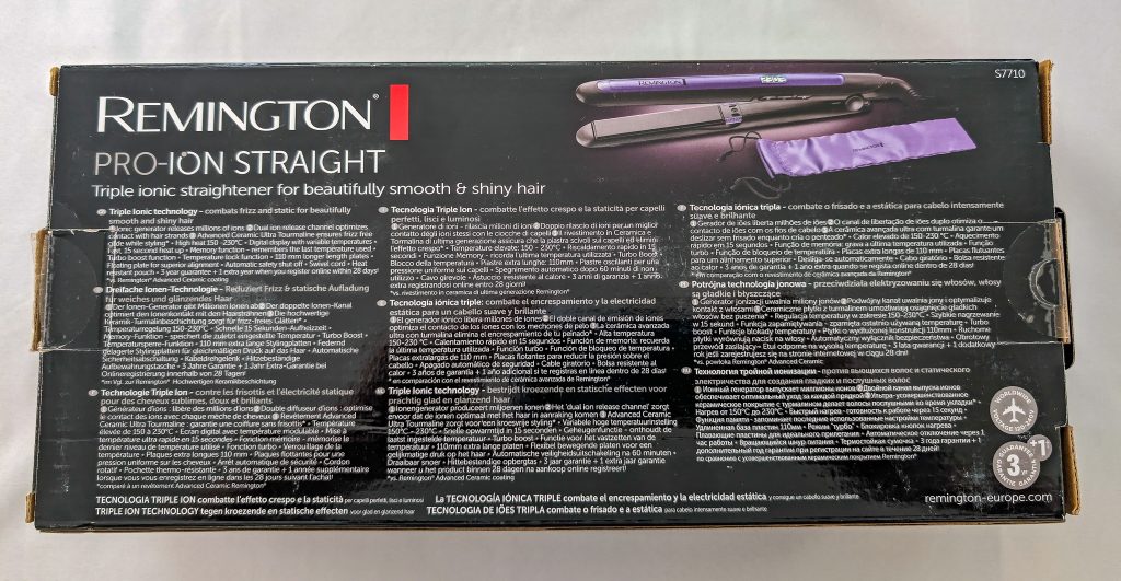 Remington Pro-Ion S7710 Glätteisen Verpackung Rückseite
