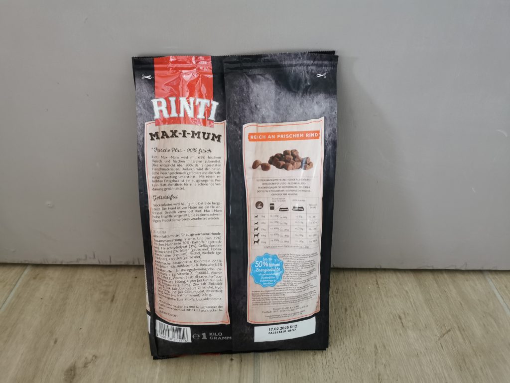 Rinti Max-I-Mum Rind Hundetrockenfutter Beutel hinten