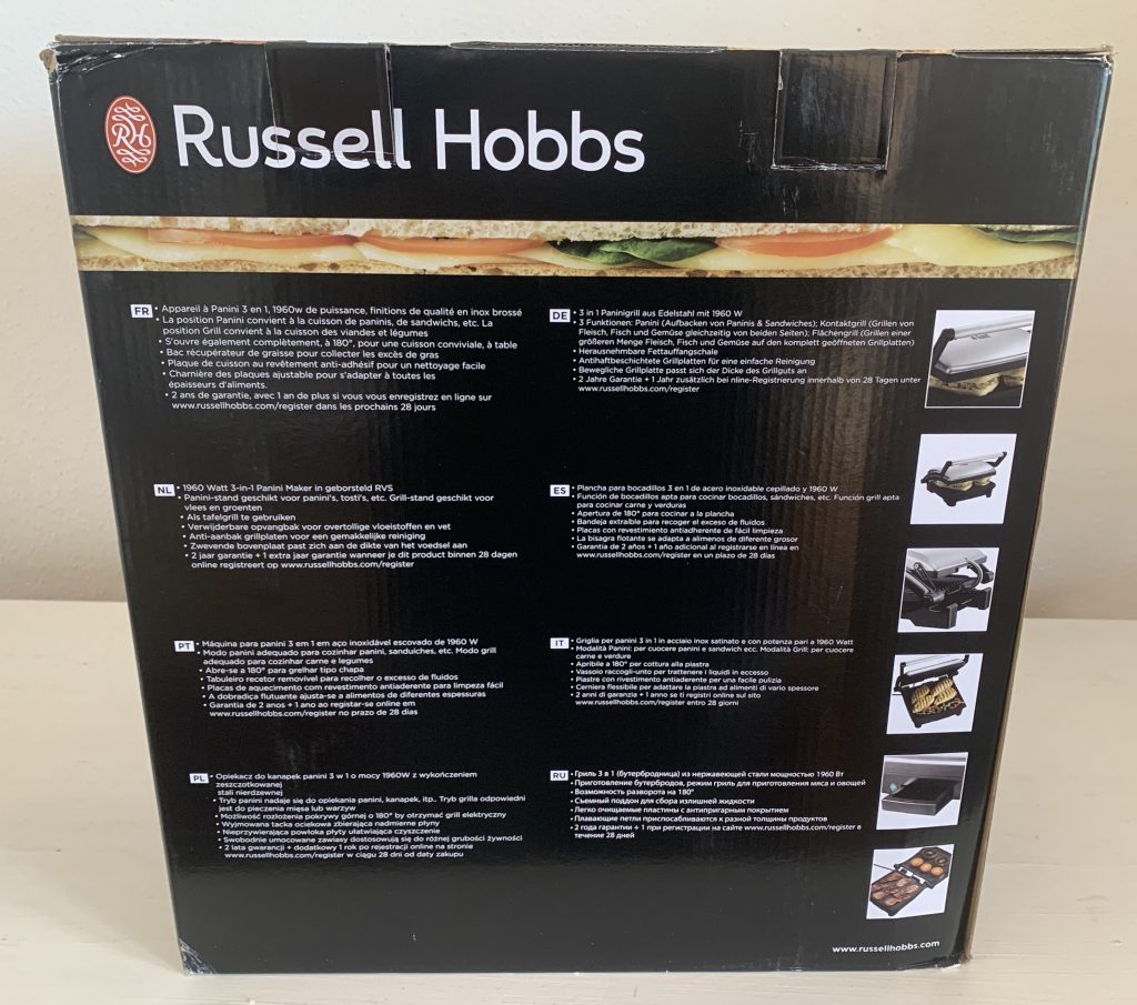 Russell Hobbs ‎17888-56 Kontaktgrill in der Verpackung von hinten