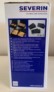 SEVERIN SA 2968 Sandwichmaker im Karton von der linken Seite