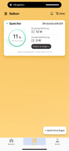 Speicherauslastung in der App des Sunlit 800 Watt Easy Switch Balkonkraftwerk-Sets inklusive Speicher 2150 kW