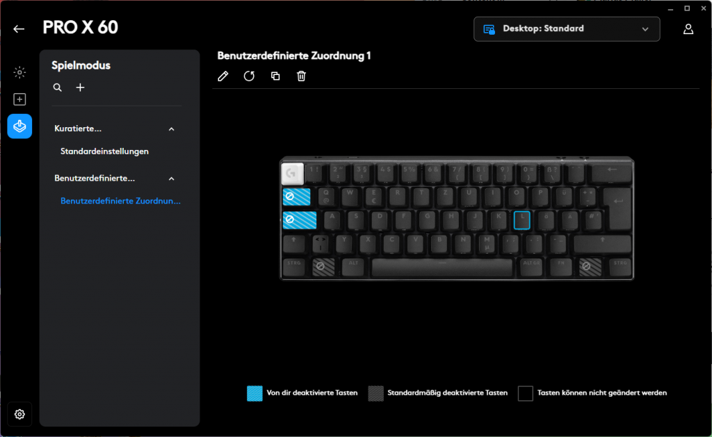 Spielmodus der Logitech G PRO X 60 LIGHTSPEED Gaming-Tastatur in der Software (2)