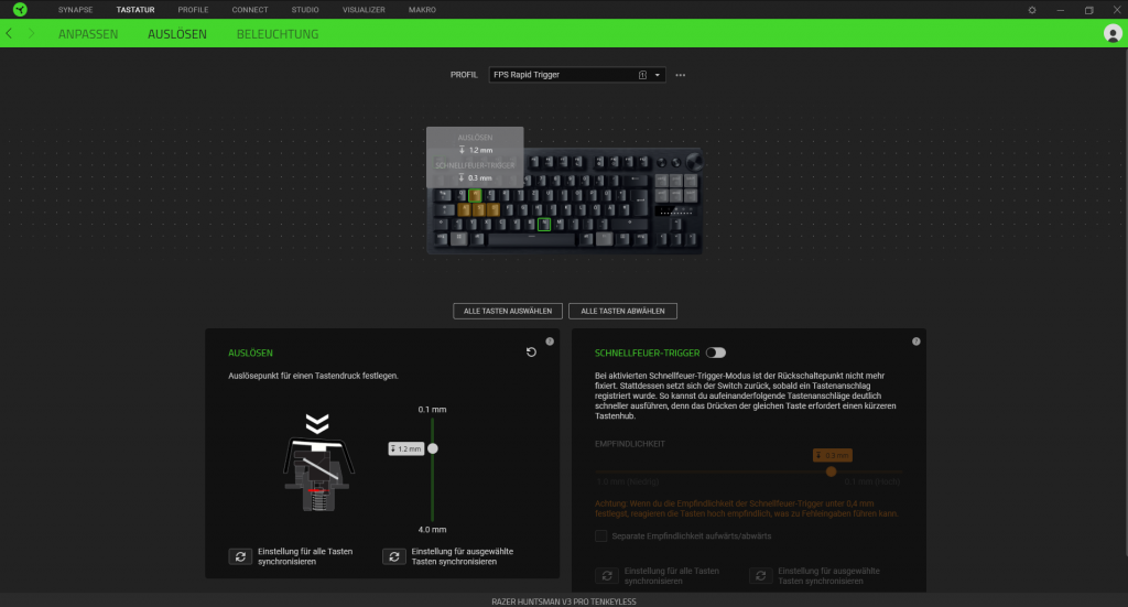 Tastenauslösung in der Software der Razer Huntsman V3 Pro Tenkeyless Gaming-Tastatur (2)