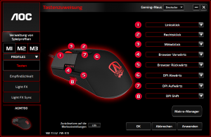Tasteneinstellungen der Software der AOC Agon AGM700 Gaming-Maus