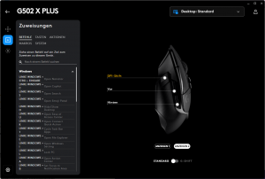 Tasteneinstellungen der Software der Logitech G502 X PLUS Gaming-Maus zweite Ansicht