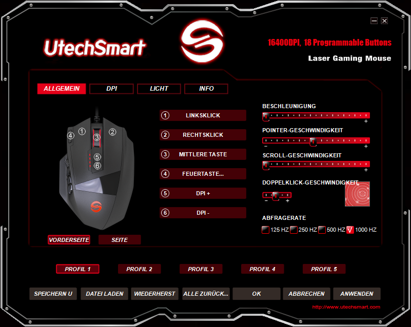 Tasteneinstellungen der Software der UtechSmart Venus Gaming-Maus v1