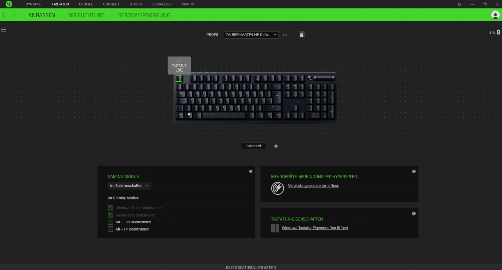 Tastenzuweisung in der Software der Razer Deathstalker V2 Pro Gaming-Tastatur