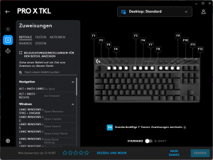 Tastenzuweisungen der Logitech G PRO X TKL LIGHTSPEED Gaming-Tastatur in der Software