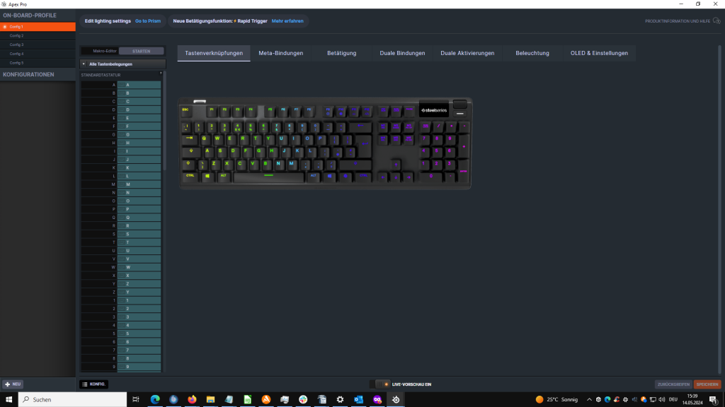 Tastenzuweisungen in der Software der SteelSeries Apex Pro HyperMagnetic Gaming-Tastatur