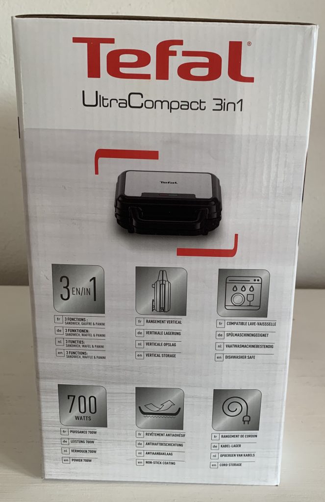Tefal SW853D Snack Collection Sandwichmaker im Karton von der linken Seite