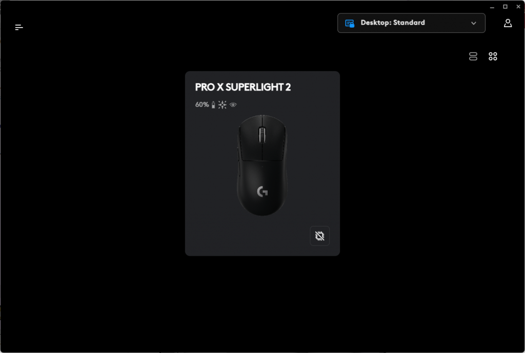 Übersicht der Logitech G PRO X Superlight 2 Gaming-Maus in der Software
