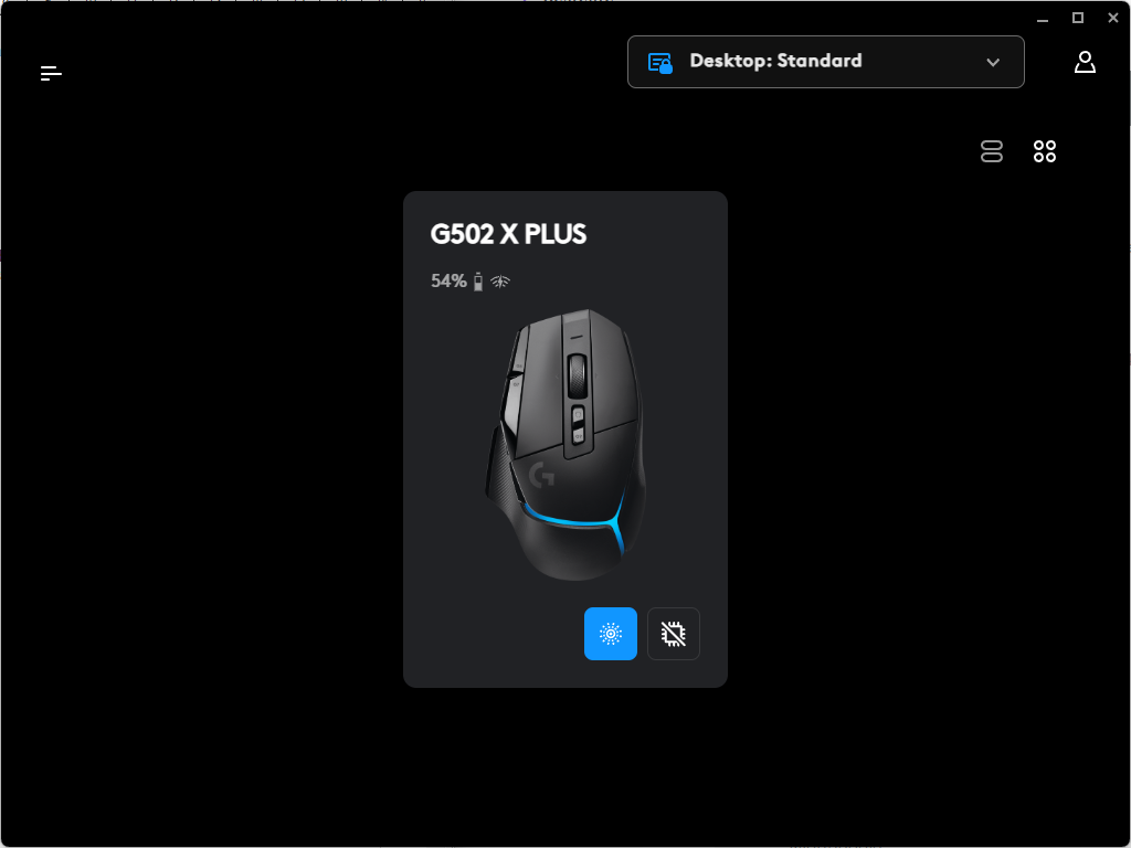 Übersicht der Logitech G502 X PLUS Gaming-Maus in der Software erste Ansicht