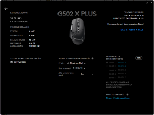Übersicht der Software der Logitech G502 X PLUS Gaming-Maus