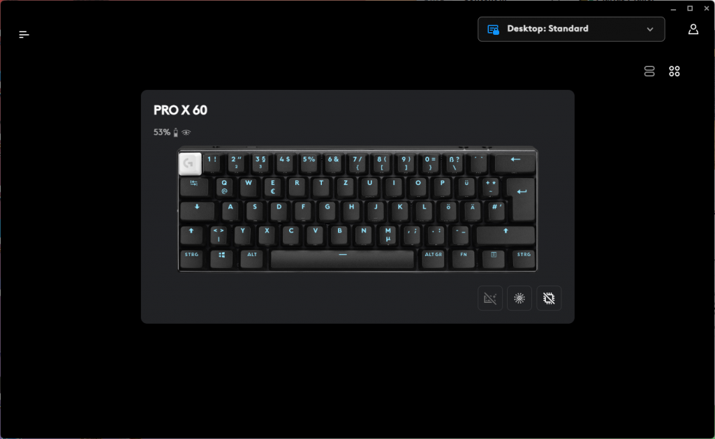 Übersichtsbild der Logitech G PRO X 60 LIGHTSPEED Gaming-Tastatur in der Software