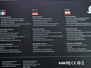 Verpackung der KLIM Chroma Gaming-Tastatur von hinten in der Nahansicht