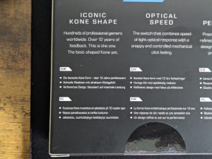 Verpackung der Roccat Kone Pro Air Gaming-Maus von hinten in der Nahansicht