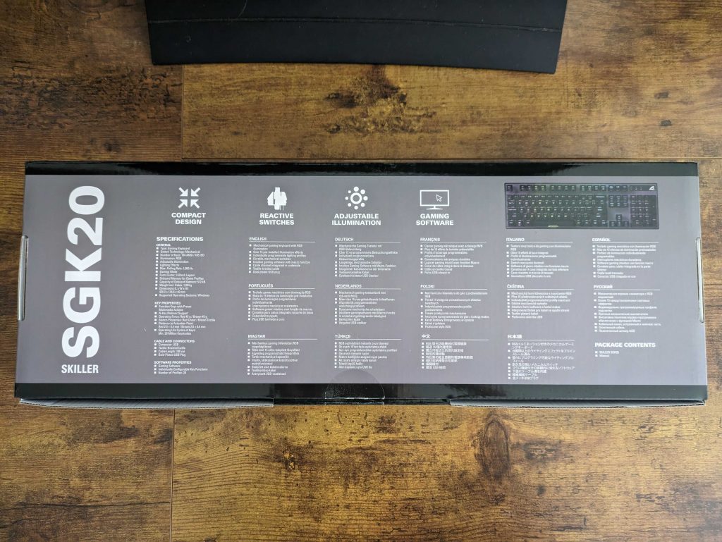 Verpackung der Sharkoon Skiller SGK20 Gaming-Tastatur von hinten